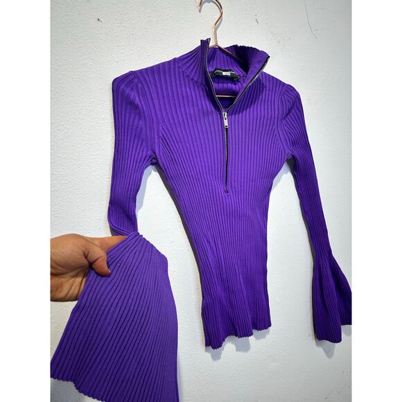 PROENZA SCHOULER Purple Knit Long Sleeve Quarter Zip Flared Sleeves Sweater XS - Picture 6 of 16